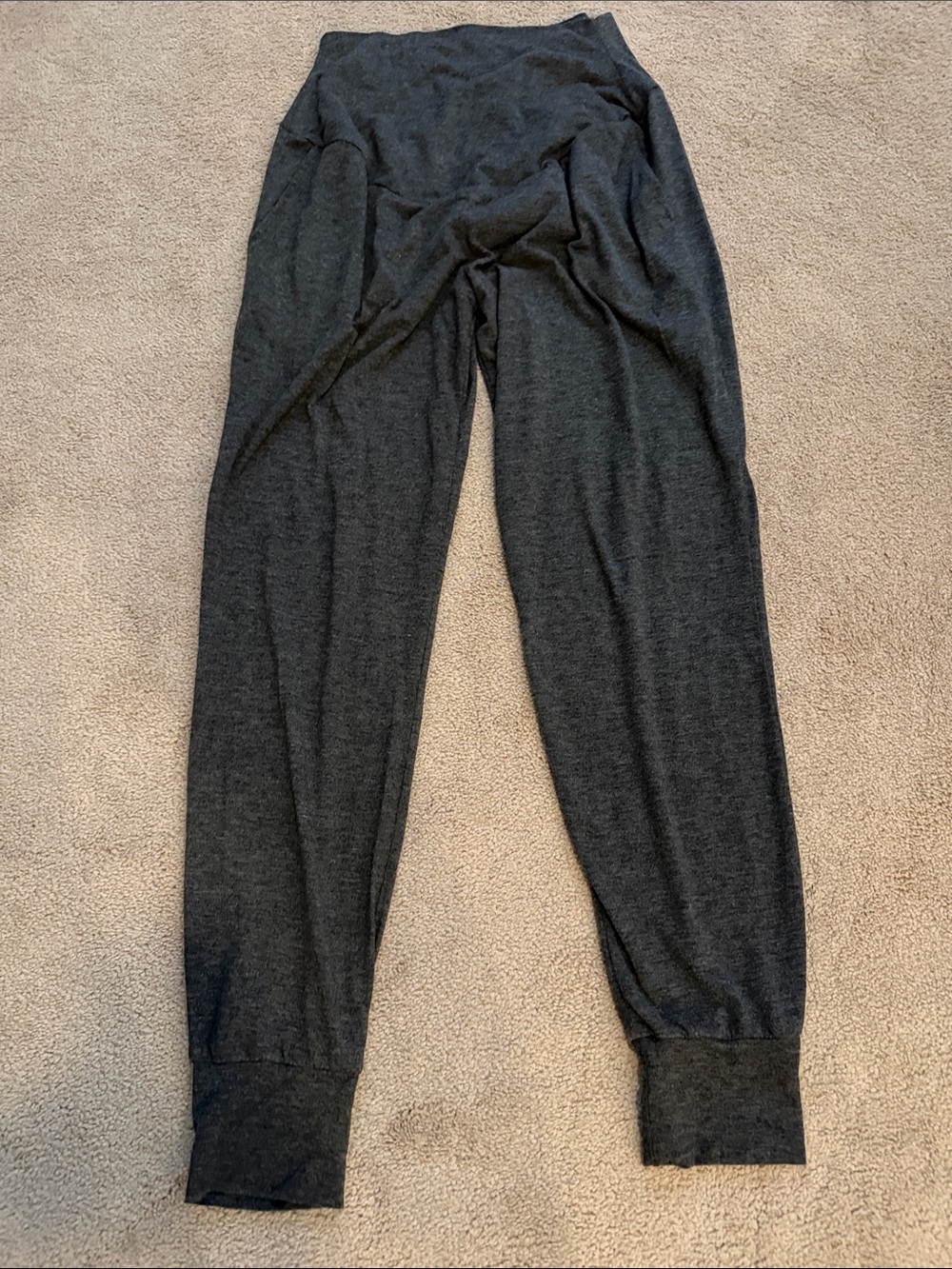 Charcoal Heather Maternity Joggers w/Side Pockets and Tummy Panel- size S, EUC